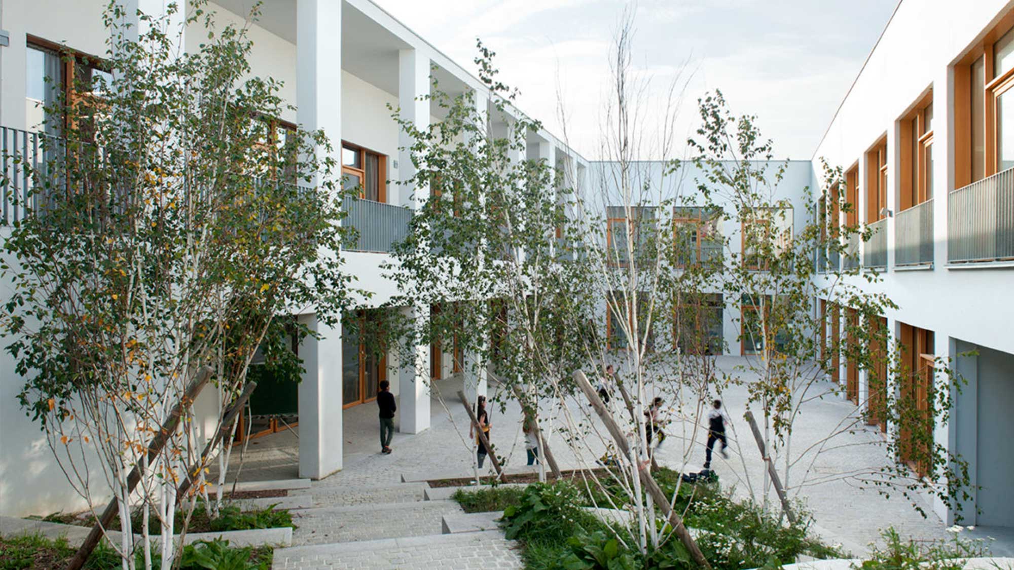 Intérieur bâtiment avec arbre